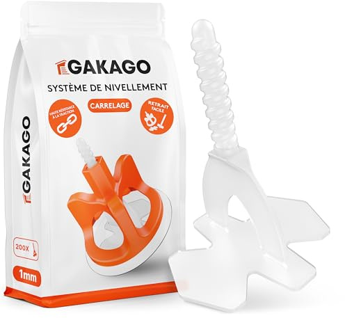 Gakago kakelavjämningssystem 200 gängade klackar 1 mm - Läggningshjälp för perfekt fogmönster - Överlägset sortiment för kakelplattor med tjocklek 3-18 mm - Kakelplatteskydd med skyddsbrickor