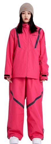 ALSOGO Damen Skianzug Set Skijacke & Skihose 2 teilig Warm Winterjacke Gefüttert Wander mit Wasserdichtem Reißverschluss Rose Rot L
