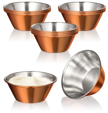 Fit Meal Prep [12 Pack 1.5 oz Stainless Steel Sauce Cups - Copper Plated Individual Round Condiments Ramekins, Commercial Grade Safe/Portion Dipping Sauce Kitchen Set