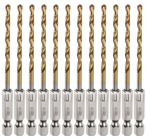 QUARKZMAN 12 Stück Hss Spiralbohrer 0.13mm TitanbeschichtungHolzbohrer 1/4 Zoll Griffdurchmesser Hochwertiger Sechskantschaft-Bohrer für Edelstahl, Holz, Metall, Kunststoff