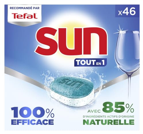 Sun pastilles lave-vaisselle Tout en 1 - 46 tablettes - 100% efficace sur + de 99 taches- Ecolabel - Fabriqué en France