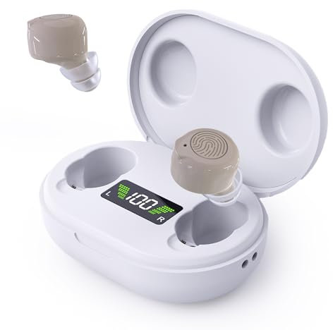 Digital Rechargeable - ITE Hearing Amplifier Set and Sound Assist for Adults and Seniors, OTC, Intelligent Feedback & Noise Reduction, Personal Amplifiers w/ Portable LED Charging Case,