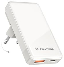 USB C Ladegerät 65W, Elexlinco USB-C GaN Netzteil, 2-Port PPS Ladegerät, Kompaktes Klappbares Design, Schnellladegerät Kompatibel mit MacBook Pro/Air, iPad, iPhone15, Galaxy S24, Pixel (Weiß)