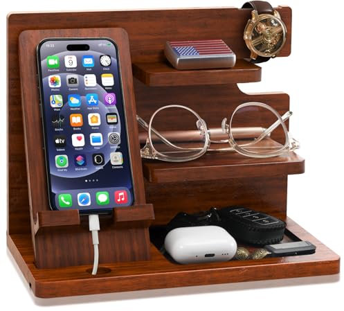 GLOPUS Regali per uomini, docking station per telefono in legno, regalo da uomo per papà compleanno, per fidanzato, lui, marito, calza per adulti, uomini, per uomini che hanno tutto