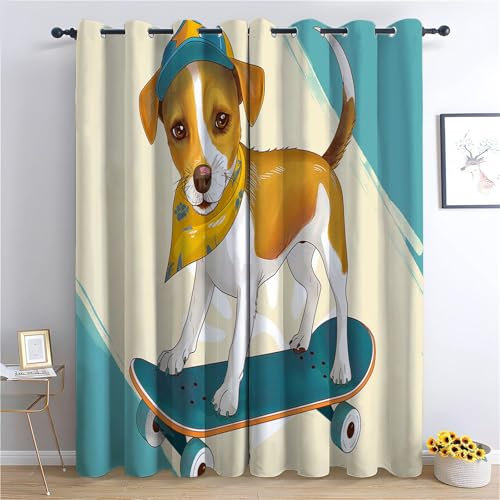 CozyRest Kinder Vorhänge Niedlicher Jack Russell-Hund Ösen Gardinen mit Blickdichte Thermo Vorhang Kälteschutz Blackout Curtain Kinderzimmer Schlafzimmer Ösenvorhang Hip-Hop-Kultur H 214 x B 91.5 cm