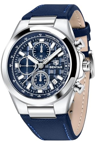 BENYAR Quarzwerk Chronograph 30M Wasserdicht Leuchtendes Datum Klassisches Lederarmband Herrenuhren