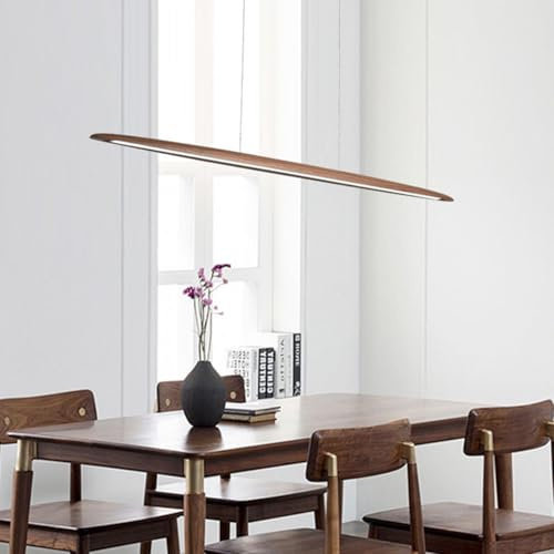 LED Holz Pendelleuchte Esstisch Pendelleuchte, Dimmbare Moderne Hängeleuchte Holz Mit Fernbedienung, Modernes Geradliniges Design Wohnzimmerlampe Hängend Für Küche Büro Esszimmer (Braun, 100 cm)
