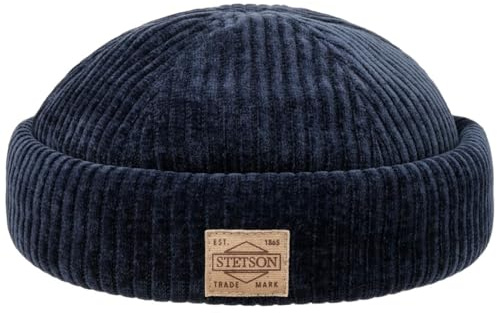Stetson Jersey Cord Dockermütze Herren Skullcap Fleecefutter Made in EU dunkelblau L (58-59 cm)