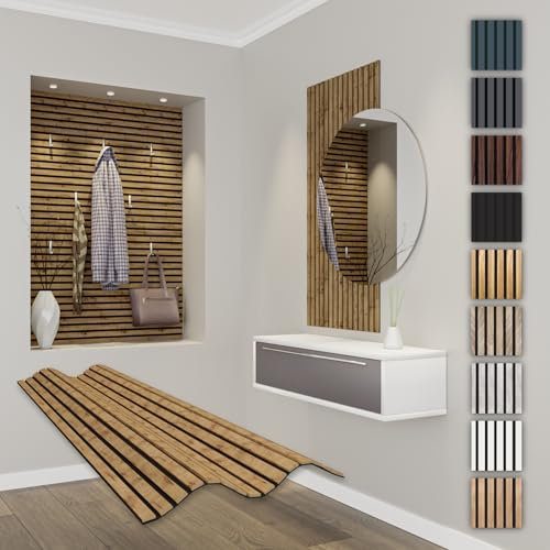 HEXIM Akustikpaneele 118x60cm Holz Comfort - flexible Holzpaneele Platten Lamellenwand MDF Wandpaneele Lamellenverkleidung Wandverkleidung schalldämmend (0.71m² Pecan)