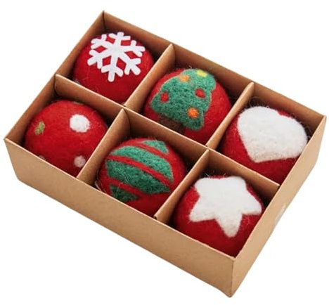 6X Wollfilz Weihnachtskugeln, Weihnachtskugeln Aus Wollfilz, Wollknäuel Christbaumschmuck, Dekorativer Runder Weihnachtsbaumanhänger, 5 cm Großer Wollknäuel-Weihnachtsbaumschmuck Für Weihnachtsfeiern