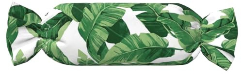 Bonita almohada cilíndrica con forma de caramelo con estampado de hojas de palma verde, soporte para el cuello, cojín de espalda, cómodo regalo de decoración del hogar