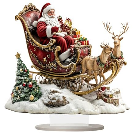 Christbaumschmuck des Weihnachtsmanns mit Rentierschlitten - Tischdekoration mit Schlitten des Weihnachtsmanns und Rentiers | 2D Schreibtisch mit Schlitten von Weihnachtsmann und Rentieren, lustig