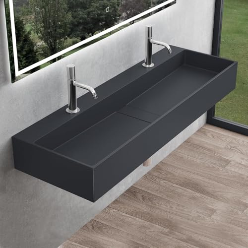 Mai & Mai Lavabo da Appoggio in Marmo Fuso 120x40x14cm, Colossum6028 | Lavabo Bagno Sospeso Lavandino Bagno, due Fori per la Rubinetteria, Antracite opaco