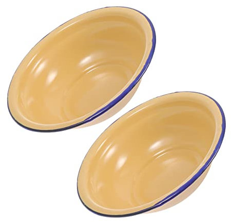 TOPBATHY 2pezzi Bacinelle Smaltate Da Zuppa Resistenti e Spesse Con Arrotolato Ciotole Multiuso Per Casa Scodelle Smalto Facili Da Pulire Adatte Zuppe Piatti Fondi e Frutta