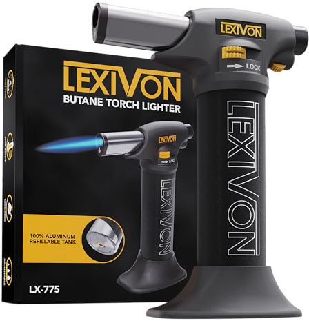 LEXIVON Butane Torch Lighter, Refillable Kitchen Cooking Torch | Self-Igniting with Safety Lock and Adjustable Flame | Pro-Grade Aluminum Tank (LX-775)