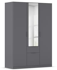 Rauch Möbel Glasgow, Kleiderschrank, Farbe Grau metallic, Breite 136 cm | Schrank, 3-türig, Spiegel, 2 Schubladen, für Schlafzimmer, Kinderzimmer, Babyzimmer, Garderobe, Flur