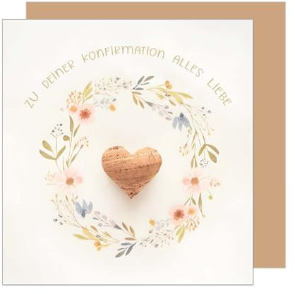 Edition Seidel Premium quadratische Glückwunschkarte zur Konfirmation mit Umschlag. Konfirmationskarte Karte Grußkarte Junge Mädchen Jugendliche Blumen Herz (KFQ115 SW025)
