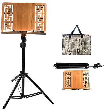 ERSINIAN Bambus-Dirigenten-Notenständer, professioneller Notenbuchhalter, Abnehmbarer Desktop-Buchständer, tragbarer Orchester-Notenständer aus Holz, mit Handtasche, höhenverstellbar