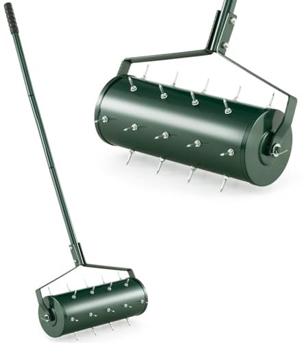 Arieggiatore per prato da esterno, rullo per erba manuale da 45 cm/53 cm con tamburo riempito di sabbia e manico staccabile da 130 cm, strumento per la manutenzione del giardino, erba del terreno