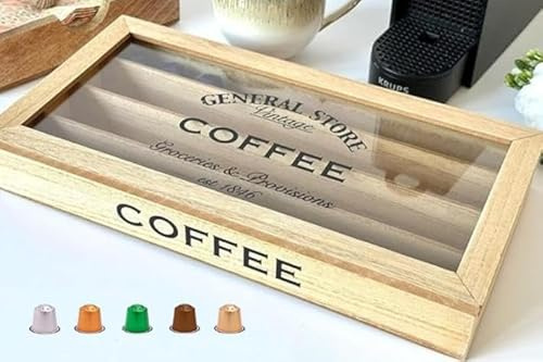 Maria`s Selection Support pour capsules de café, capacité de 40 capsules, finition rustique élégante et moderne, support de dosettes en bois, boîte de rangement pour café,