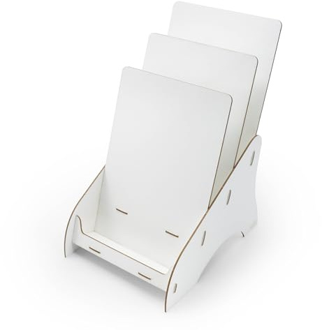 stableco 1x ökologischer Prospektständer DIN A4 vertikal mit 3 Fächer stabiler Flyerständer im white Design No Plastic! Just Paper! nachhaltiger Prospekthalter Postkartenständer schnell aufzubauen
