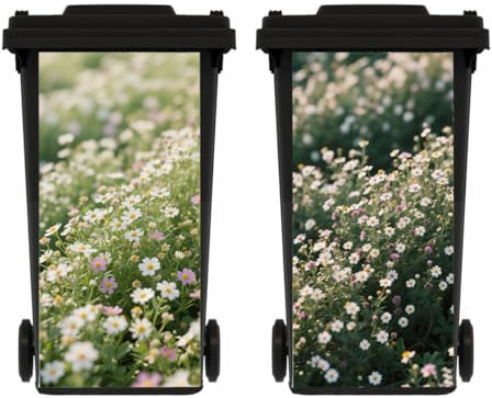 PLOIKM 2Pieces Daisy Wheelie Bin Stickers, Multi-Size Self Adhesive Dustbin Stickers, Waterproof Bin Decal, for Garden Outdoor, Wall Decoration