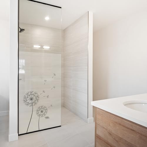 yabaduu Film adhésif pour cabine de douche, motif pissenlit, pour porte de douche, en verre dépoli, motif de fleur, imperméable, film décoratif YX001-05 (noir, 60 x 90 cm)