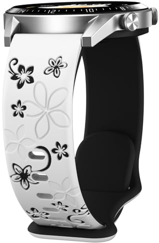 Jrkvniv Floral Gravierte Armband für Samsung Galaxy Watch 3 45 mm/Galaxy Watch 46 mm/Gear S3 Frontier/Garmin Venu 3/Venu 2/Vivoactive 4, 22mm Weich Silikon Ersatzarmband, Zubehör Armbänder für Damen