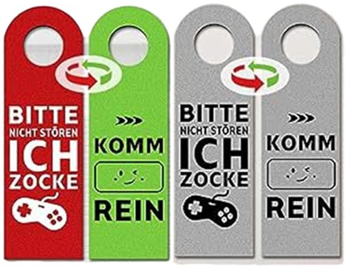 YUNYU Türschild, wendbar, für Spielzimmer, Heimbüro, Jugendzimmer, 27 x 8 cm, Filz-Türanhänger (rot und grün), für Gamer, Jungen und Privatsphäre, 2 Stück