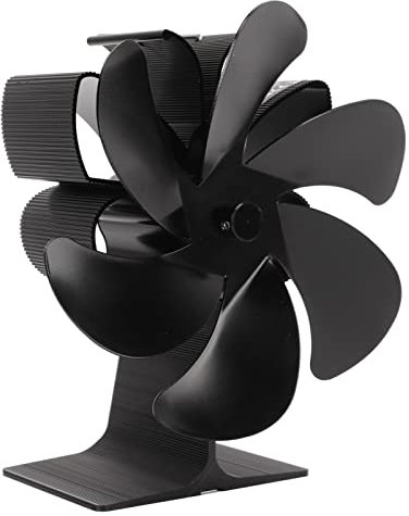 Baxnore Stove Fan Heat Powered Self Starting Non Electric Low Noise 6 Blade Aluminium Alloy Fireplace Fan for Wood Gas Pellet Furnaces Black 105x75x190mm