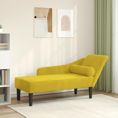 Teenpull Chaiselongue Gelb Samt, Bequeme Relaxliege für Erwachsene, Einzelsofa für Wohnzimmer und Schlafzimmer, Loungeliege mit Kissen, gemütliche Polsterliege
