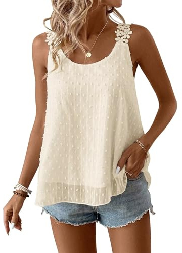 TUUHAW Camisetas Tirantes Mujer sin Mangas Cuello Redondo Verano Tank Top | Elegante Boho Túnica, Floral Encaje Casual Plisada Camisas, Bohemia Suelta Oficina Cómodo Camiseta, Holgadas Ligera Chaleco