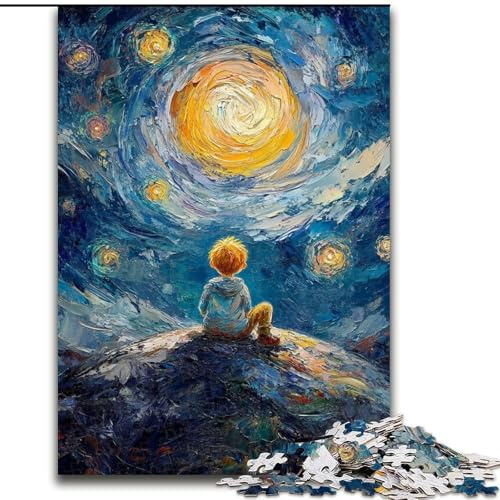Der kleine Prinz des Nachthimmels, Puzzle für Erwachsene, 1000 Teile, schwierige Lernspiele, DIY-Spielzeug mit passendem Poster und Quizblatt, für Kinder ab 14 Jahren (26x38cm)