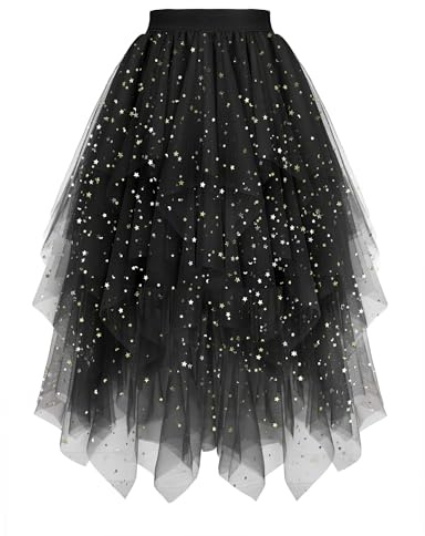 GOOBGS Damen Tüllrock Party Röcke Midi Tutu Rock | Tutu Ballett Rock, Fairy Mehrlagige Unregelmäßige Röcke, Elastische Taille A-Linie Höhe Taille Rock, Karneval Tüll Damen