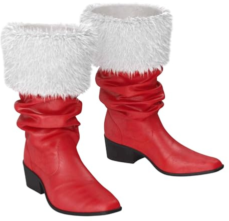 Stivali da donna con tacco di Babbo Natale, tinta unita, stivali invernali foderati in pile, stivali da neve termici per travestimenti, calzature per cosplay, Rosso, 36.5 EU