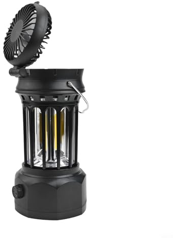 Jotekonoby Ventilador portátil para exteriores con brillo de 250 lm, luz de camping recargable por USB con ventilador plegable y luz, carga tipo C, multifuncional (negro)