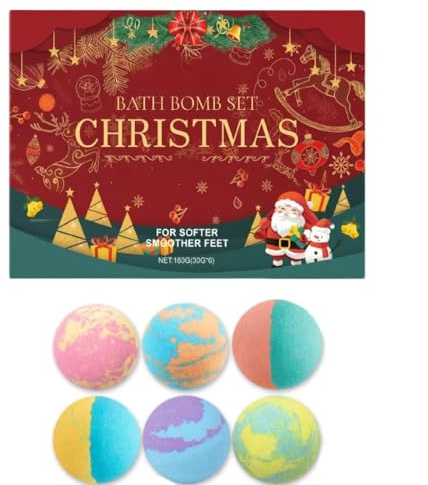 Set de sales de baño navideñas, sales de baño con aceites esenciales para aromaterapia, con 6 fragancias diferentes, hidratantes suaves, limpiadoras, aroma duradero, unisex, set de 6 piezas.