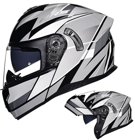 Klapphelm Modulare Helm Für Motorrad DOT/ECE-Zugelassener Mit Doppelvisier Sonnenblende Flip Vollvisierhelm Scooter Moped Helm Unisex Klapphelm H,XXL=(63-64CM)