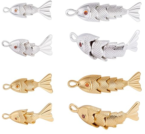 NBEADS 8 st 4 stilar kubisk zirkon fiskberlock, mässingshänge 3D fiskberlocker för gör-det-själv handgjorda örhängen halsband armband hitta paket, dubbla färger