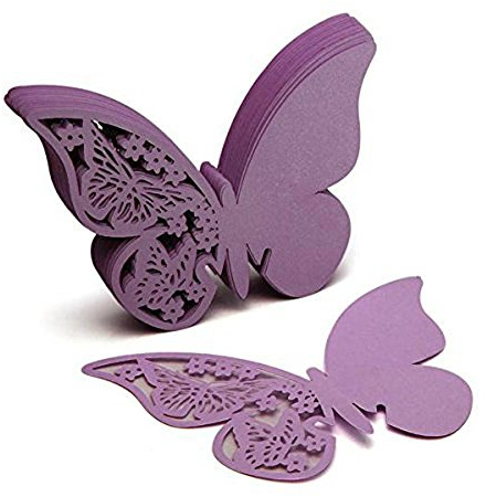 Venkaite Tischkarten Hochzeit, 50 Stück 3D Schmetterlinge Tischkarten Platzkarten Namenskarten Hochzeit, Lila