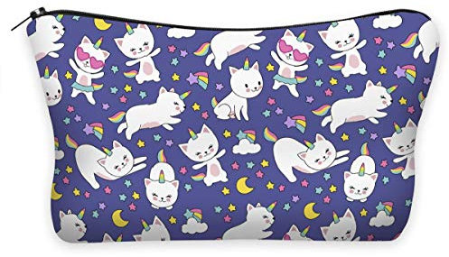 Ferocity Federmäppchen Kosmetiktasche Federtasche Stiftemappe Make Up Täschchen Full Print All Over Bag Einhorn Katze Unicorn and Cat [009]