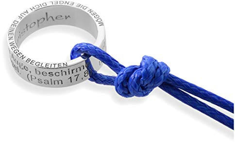 Taufring mit Gravur Kette Junge Schmuck zur Kommunion Konfirmation Taufe Geschenk 925 Silber Kette mit Namen Taufkette mit Namen blau Taufschmuck Taufspruch | HANDMADE IN GERMANY