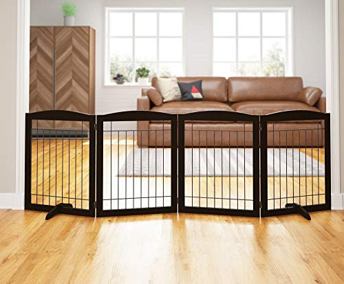 PAWLAND 243,8 cm extra breites Hundegitter für Haus, Tür, Treppe, freistehend, faltbares Drahtgitter, Set von Stützfüßen im Lieferumfang enthalten (Espresso, 76,2 cm Höhe, 4 Paneele)