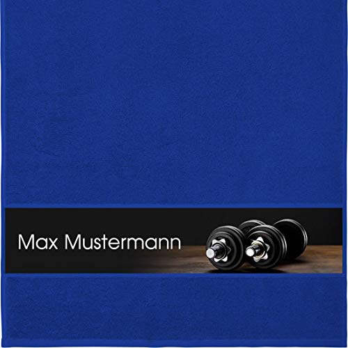 Personalisiertes Handtuch Mit Namen - Sport-Motiv Kraftsport - Viele Farben - Dusch-Handtuch Royalblau - Größe 50x100 cm - Persönliches Geschenk Mit Wunsch-Motiv und Wunsch-Name