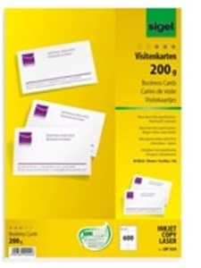 Visitenkarten Sigel DP939, 85 x 55mm, 200g, blanko, weiß, 600 Stück