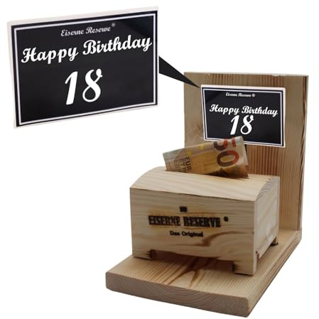 Originelle lustige Geldgeschenke zum 18. Geburtstag Geschenkideen für Männer und Frauen - Geldbox Text s/w Happy Birthday 18 Geburtstag