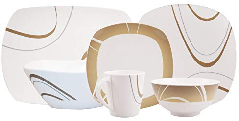 100% Melamin-Geschirr Cappuccino elfenbeinweiss/braun eckig, 6-teilig für 1 Pers / 10-teilig für 2 Pers / 18-teilig für 4 Pers / 26-teilig für 6 Pers, Camping-Geschirr Tafel-Service PicknikTrekking