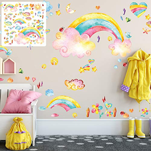 Wandtattoo Wandaufkleber Regenbogen Rainbow Bunt Vinyl Wanddeko | Format 220 x 190 cm selbstklebende Vinylfolie für Kinderzimmer Babyzimmer konturgeschnitten leicht anzubringen