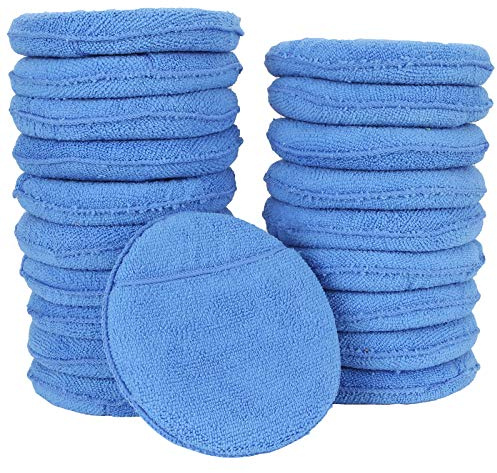 ASelected Microfibre Wax Applicator Pads, Pack of 20 Car Detailing Sponges Round, 5 Inch Washable Soft Foam Application Pads Ceramic Coating Applicator Pad for Polish - Blue