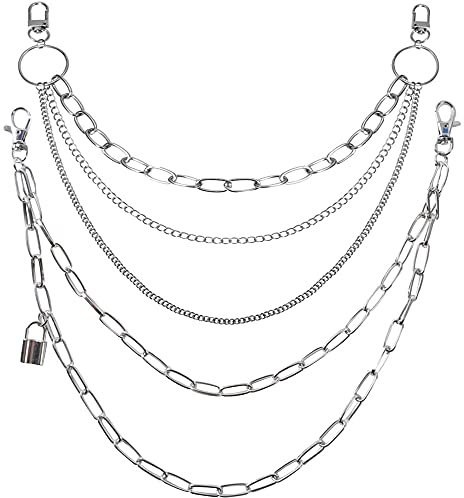 SDFF 2 Stück Jeans Ketten, Bikerkette Mode Decor, Punk Hosenkette Brieftasche Kette Tasche Kette Gürtel Ketten Mode Hip Hop Hosen Kette Silber
